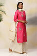 Fuchsia Cotton Silk Straight Kurta Sharara Suit Set image number 0