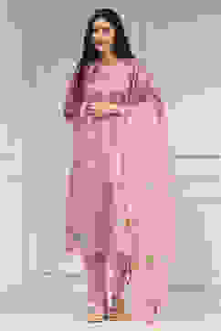 Pink Cotton Printed Unstitched Suit Set image number 1