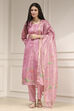 Pink Cotton Printed Unstitched Suit Set image number 1