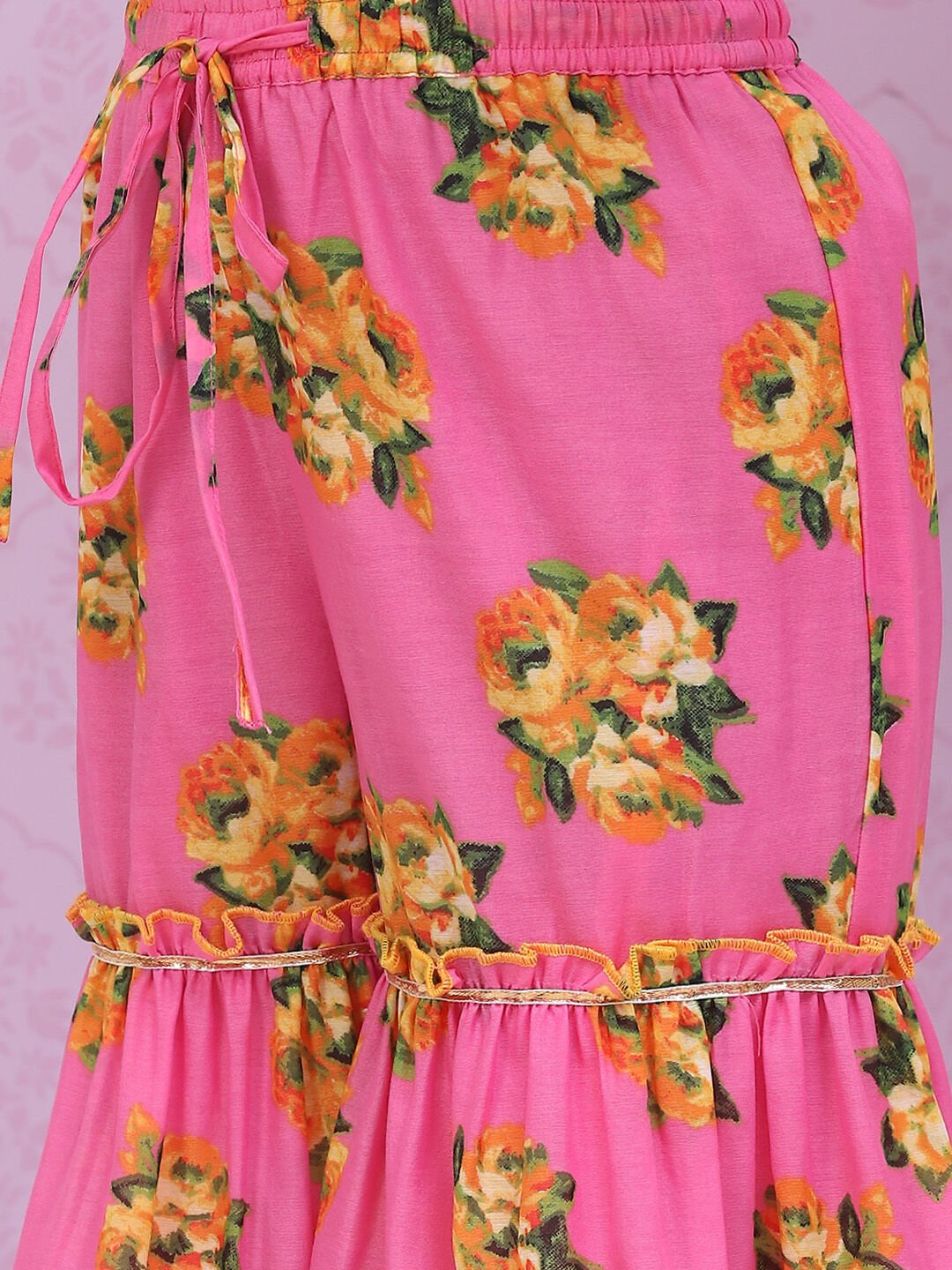 Yellow & Violet Art Silk Straight Kurta Garara Suit Set image number 2