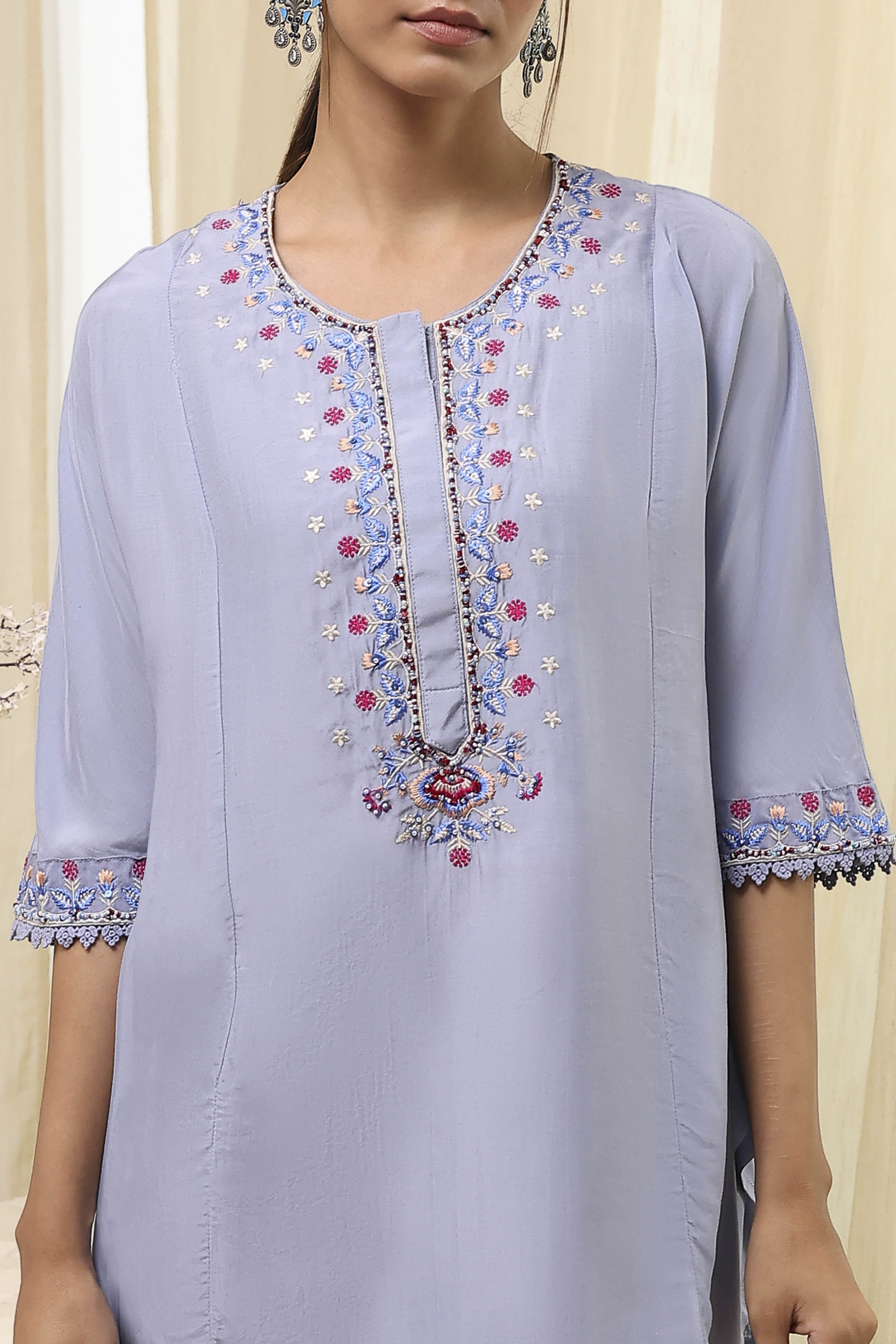 Dull Blue Modal Blend Asymmetric Short Kurta image number 1