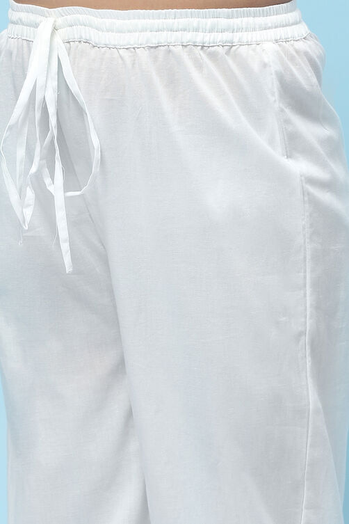 White Cotton Floral Printed Kurta and Palazzo Suit Set image number 2