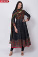 Black Cotton Anarkali Kurta Churidar Suit Set image number 0