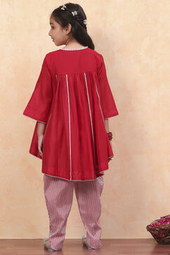 Red Poly Chanderi Kalidar Suit Set image number 4