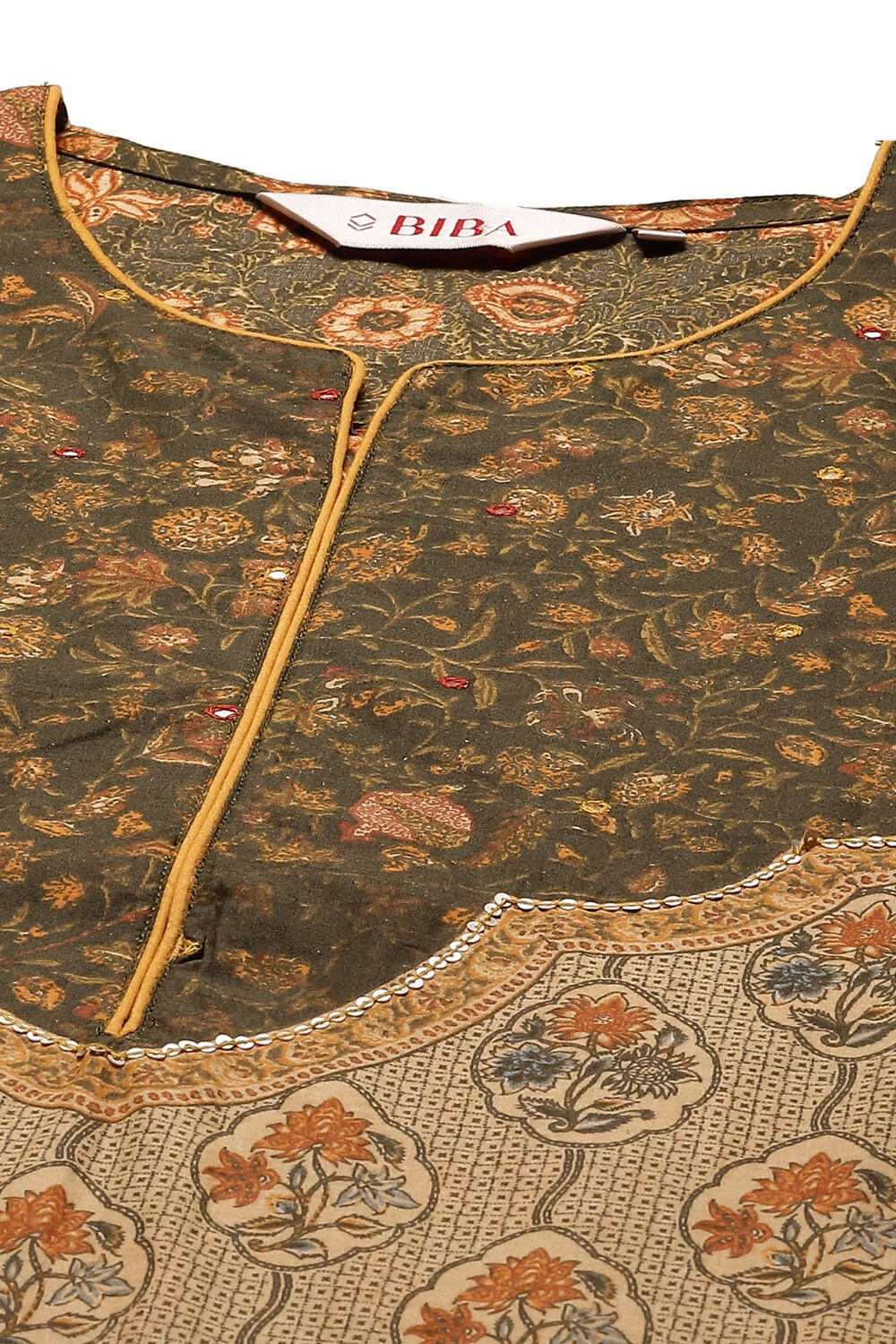 Khaki Cotton Straight Kurta Narrow Palazzo Suit Set image number 1