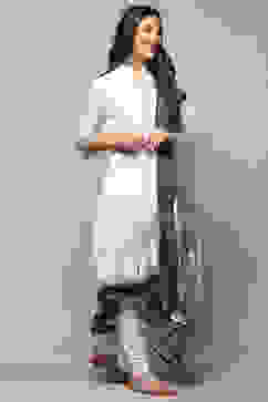 White Blue Cotton Asymmetric Suit Set image number 6