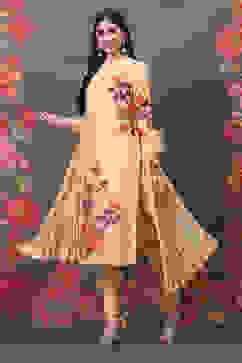 Rohit Bal Peach Cotton Silk Straight Printed Suit Set image number 0