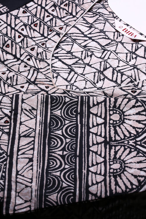 Black Cotton Double Layered Printed Kurta image number 1