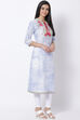 Blue Cotton Straight Printed Kurta image number 3