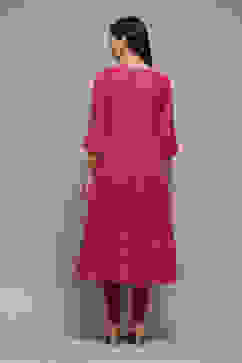 Fuchsia Polyester Anarkali Kurta Churidar Suit Set image number 5