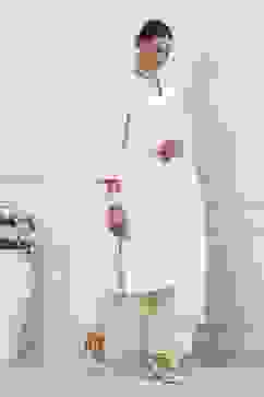 Cream-Toned Cotton Schiffli Straight Suit Set image number 4