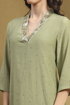 Mint Green Crinkled Festive Straight Kurta image number 1
