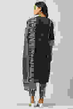 Charcoal Cotton A-Line Kurta Slim Pant Suit Set image number 4