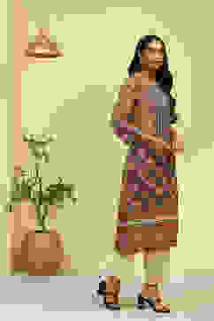 Brown Ethnic Motifs Printed Straight Kurta image number 4