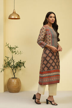 Brown Printed Straight Kurta image number 4