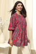 Magenta Cotton Printed A-Line Short Kurta image number 4