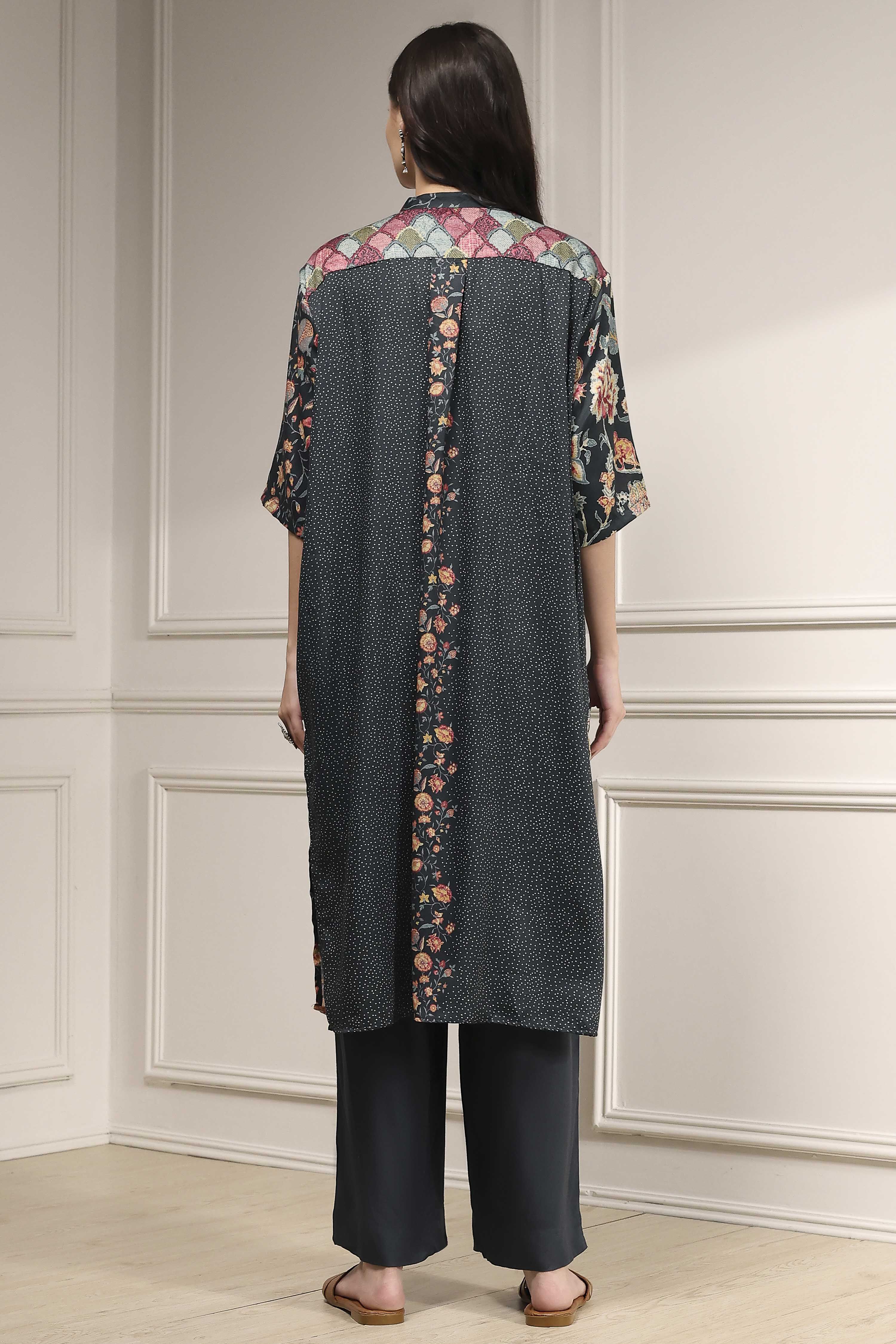 Charcoal Printed Straight Suit Set image number 4