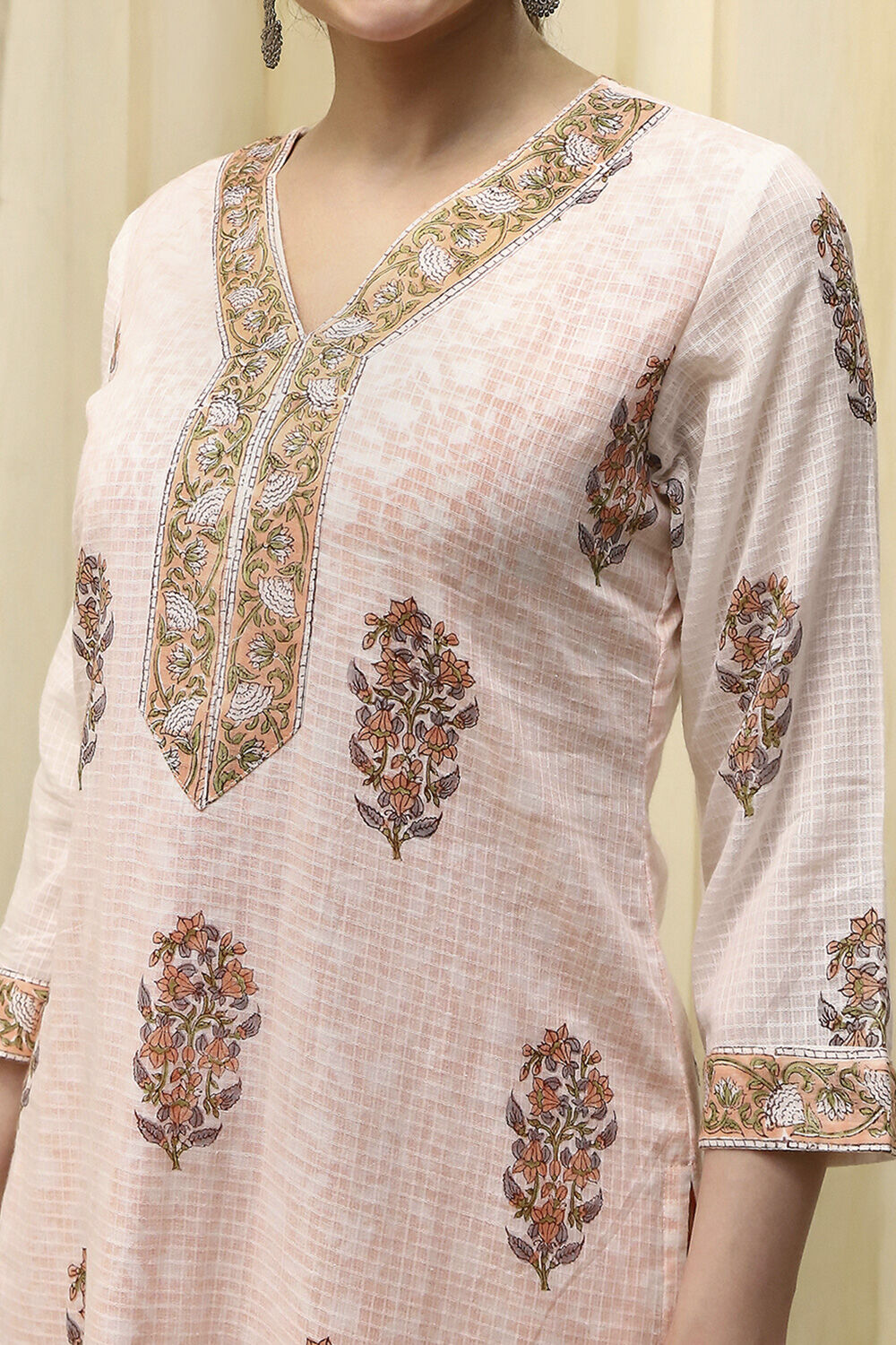 Coral Cotton Hand Block Print Unstitched Suit Set image number 2