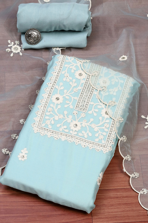 Baby Pink Chanderi Unstitched Suit Set image number 0