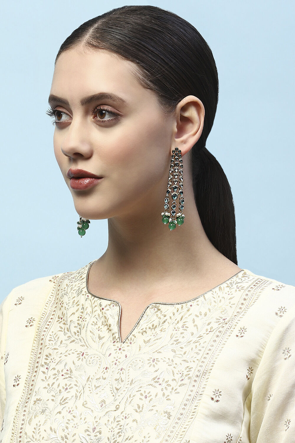 Green Kundan Festive Danglers image number 1