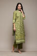 Olive Green Silk Blend Digital Print Unstitched Suit Set image number 7