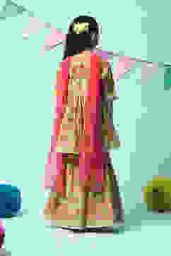 Lime Green Cotton Gathered Printed Kurta Sharara Suit Set image number 4