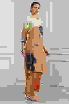 Orange Viscose Rayon Straight Printed Fusion Set image number 5