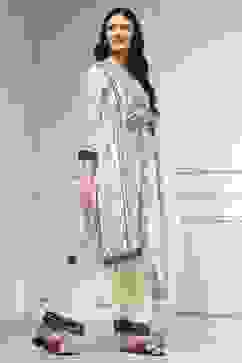 Natural White Chanderi Embroidered Straight Suit Set image number 5