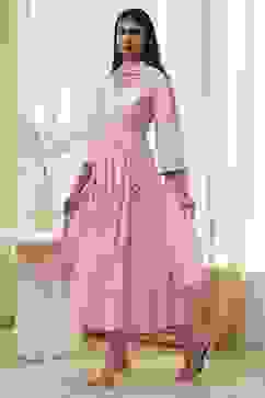 Pink Cotton Anarkali Suit Set image number 3