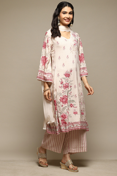 Beige Rayon Straight Kurta Palazzo Suit Set image number 5