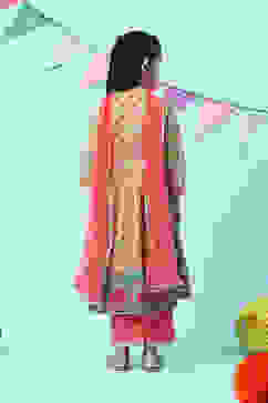 Lime Green & Pink Cotton Front Open Printed Kurta Palazzo Suit Set image number 4