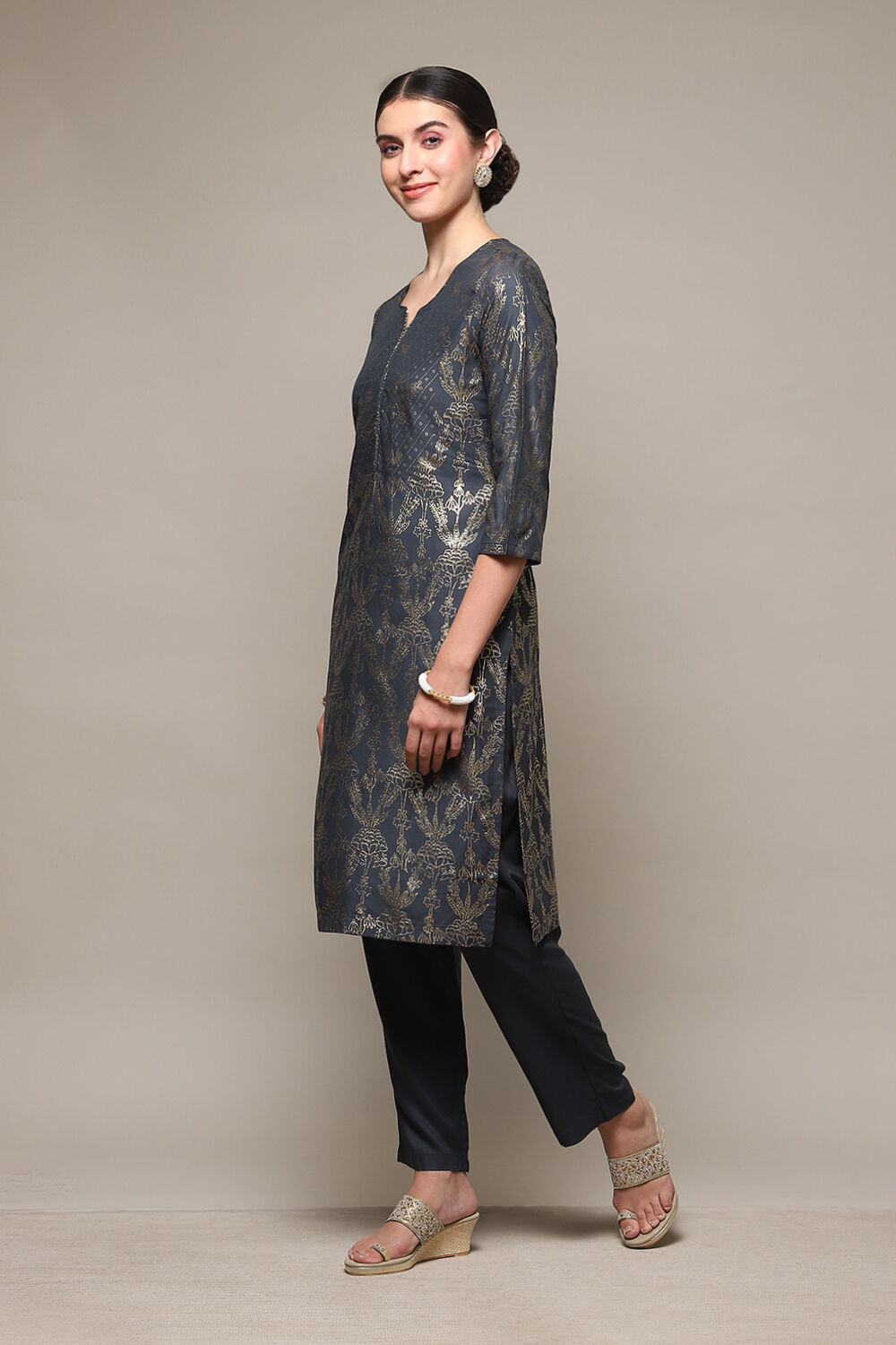 Grey Rayon Flared 2 Piece Set image number 3