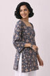 Blue Cotton A-Line Short Kurti image number 3