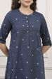 Navy Blue Cotton Yarndyed Straight Suit Set image number 1