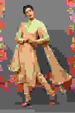 Rohit Bal Beige Cotton Blend Straight Kurta Suit Set image number 0