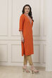 Orange Cotton Straight Kurta image number 4