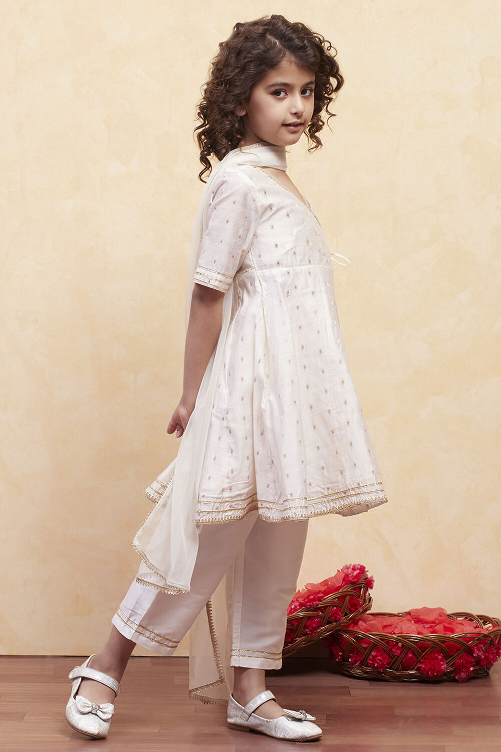 White Yarn Dyed Angrakha Anarkali Suit Set image number 5