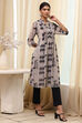 Grey Printed Pleated A-Line Kurta image number 4