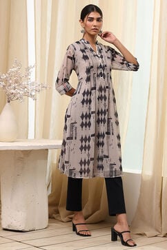 Grey Polyester Straight Kurta Pants Set image number 4