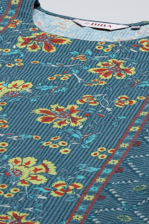 Multi-coloured Printed Straight Kurta Regular Pants Suit Set image number 1