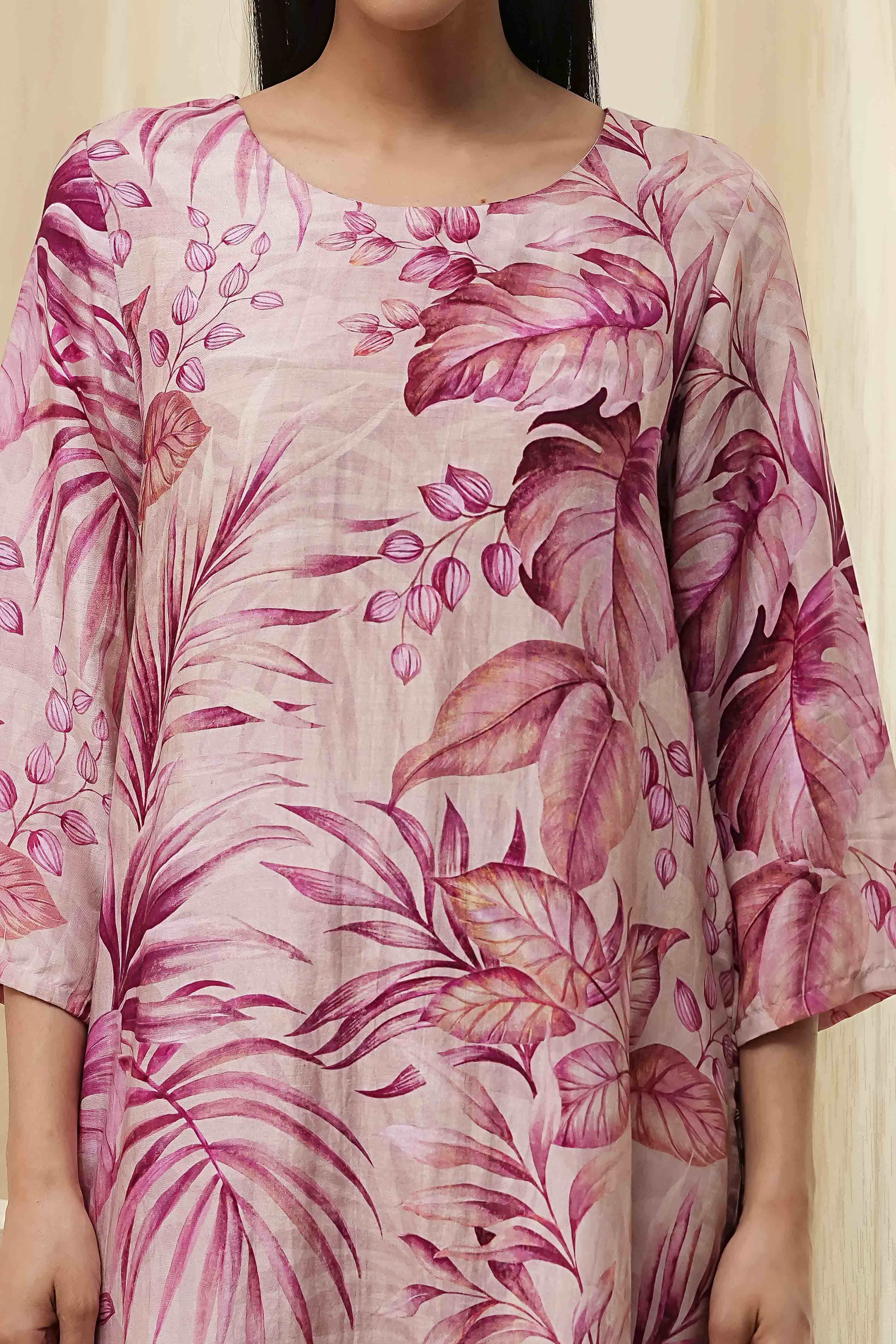 Green Modal Floral Printed Straight Kurta Set image number 1