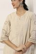 Beige Cotton All-Over Floral Straight Suit Set image number 1