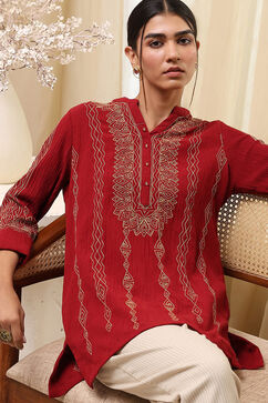 Red Straight Short Kurta image number 6