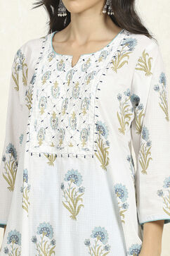 Blue and White Printed Cotton Unstitched Suit Set image number 2