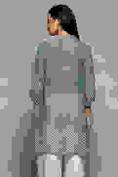 Teal Polyester Straight Printed Top image number 4