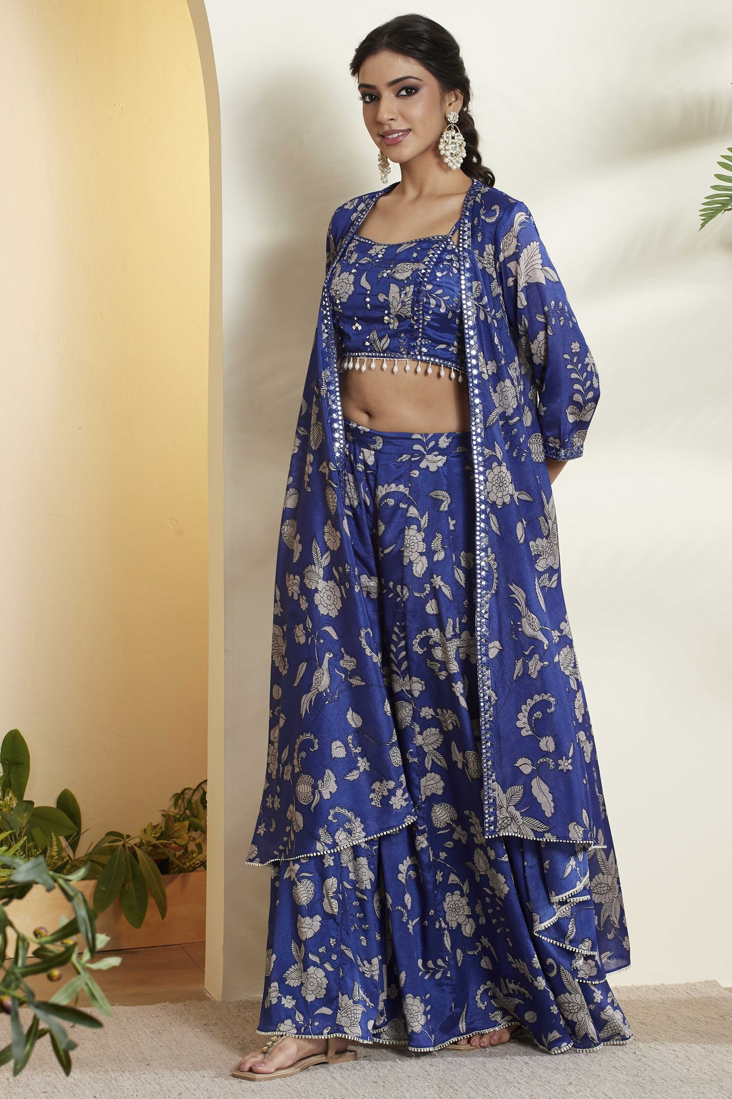 Bright Blue Polyester Straight Saree image number 4