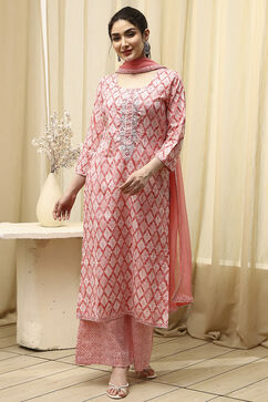 Coral Cotton Printed Embroidered Unstitched Suit Set image number 1