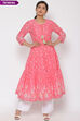 Pink Cotton Tiered Printed Kurta image number 0