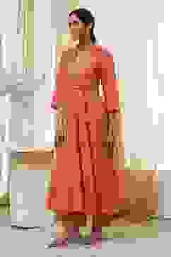 Peach Modal Printed Angrakha Anarkali Suit Set image number 3