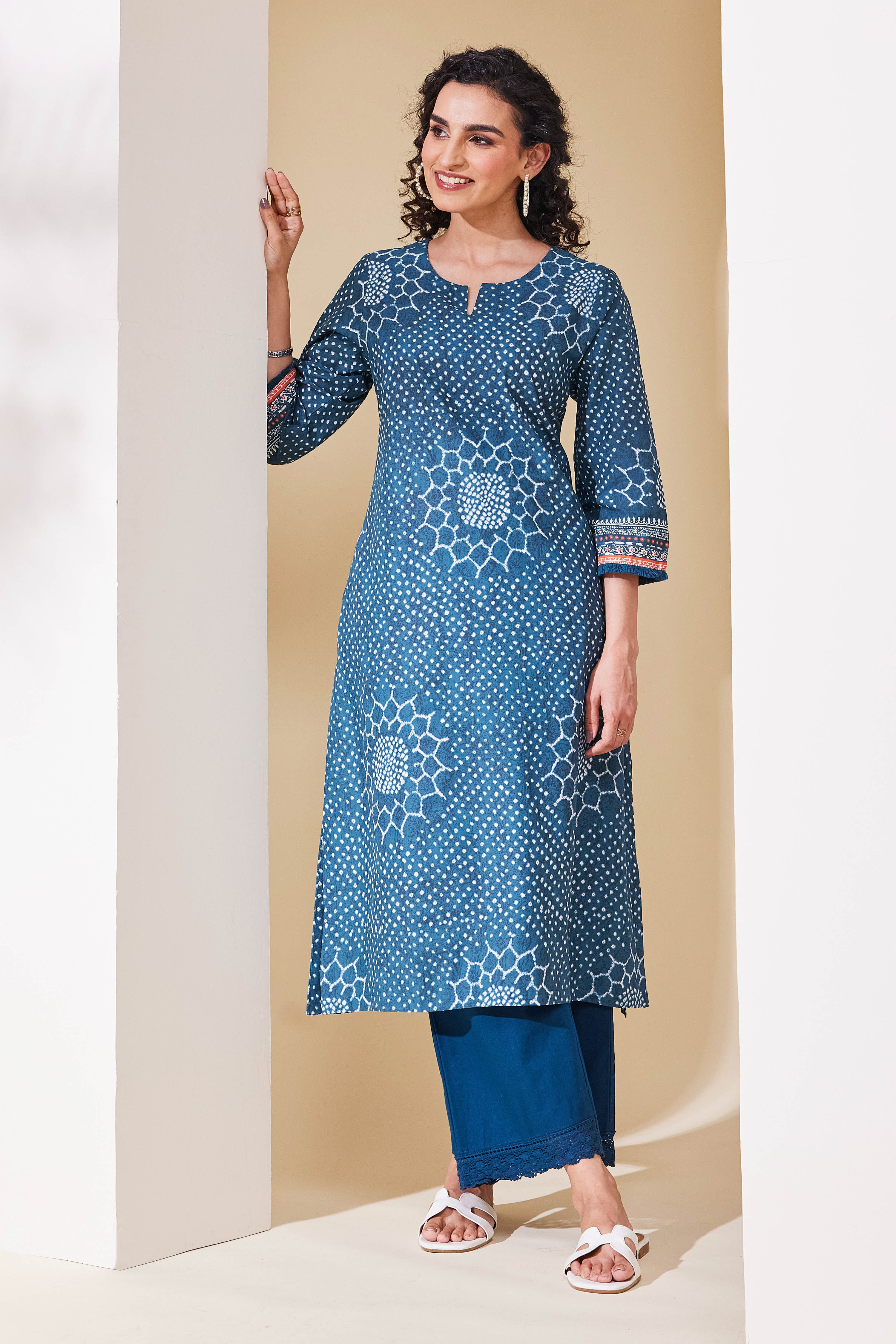 biba Teal Cotton Straight KurtaTeal Cotton Straight Kurta-picture-479